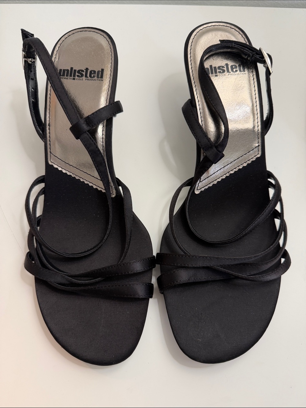 Unlisted Black Satin Strappy Slingback Heels